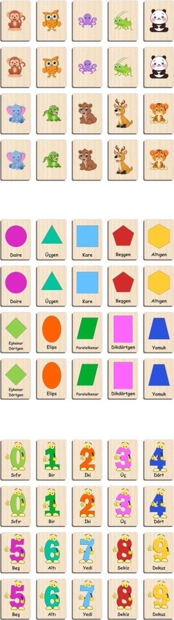 Ahtek Ahşap Yapboz Zeka Kartları Eşleştirme Oyunu Hafıza Kartı Puzzle 3 Lü Set - Image 1