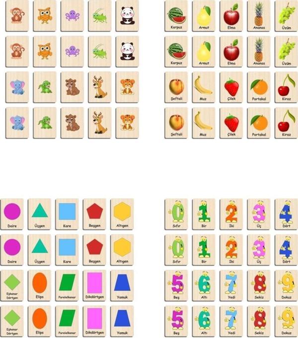 Ahtek Ahşap Yapboz Zeka Kartları Eşleştirme Oyunu Hafıza Kartı Puzzle 4lü Set - Image 1