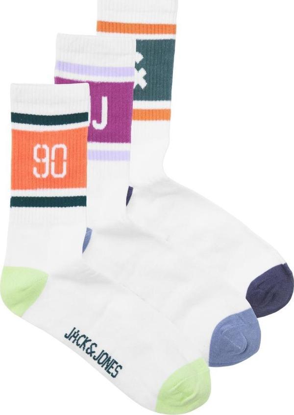 Jack Jones Jacretro Logo Tennıs Socks 3 Pack Erkek Beyaz Çorap 12251469-01 - Image 1
