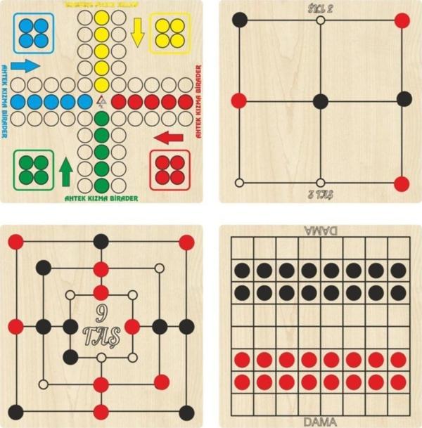 Ahtek Ahşap Zeka Ve Strateji Oyun Seti 4 Lü, Kızma Birader+dama+3 Taş+9 Taş - Image 1
