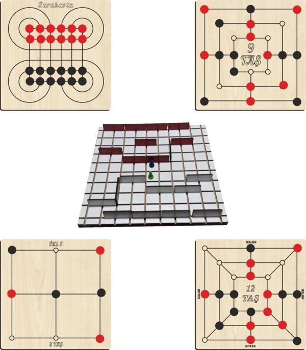 Ahtek Ahşap Zeka Ve Strateji Oyun Seti 5 Li, 3 Taş + 9 Taş + 12 Taş + Surakarta Ve Koridor - Image 1