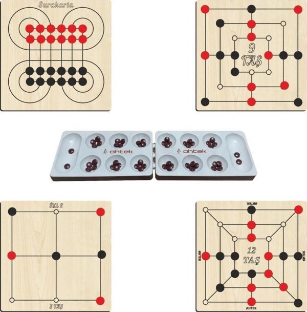 Ahtek Ahşap Zeka Ve Strateji Oyun Seti 5 Li, 3 Taş + 9 Taş + 12 Taş + Surakarta Ve Mangala - Image 1