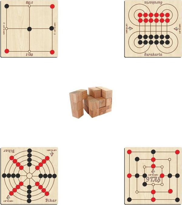 Ahtek Ahşap Zeka Ve Strateji Oyun Seti 5 Li, 3 Taş + 9 Taş + Bihar + Surakarta Ve Soma Küpü - Image 1