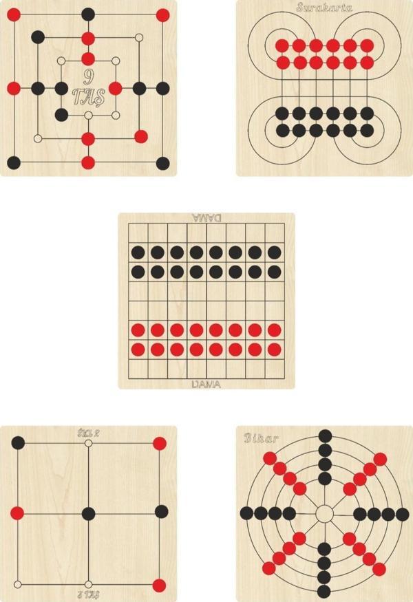 Ahtek Ahşap Zeka Ve Strateji Oyunu Seti 5li, Dama, 3 Taş, 9 Taş, Bihar Ve Surakarta - Image 1