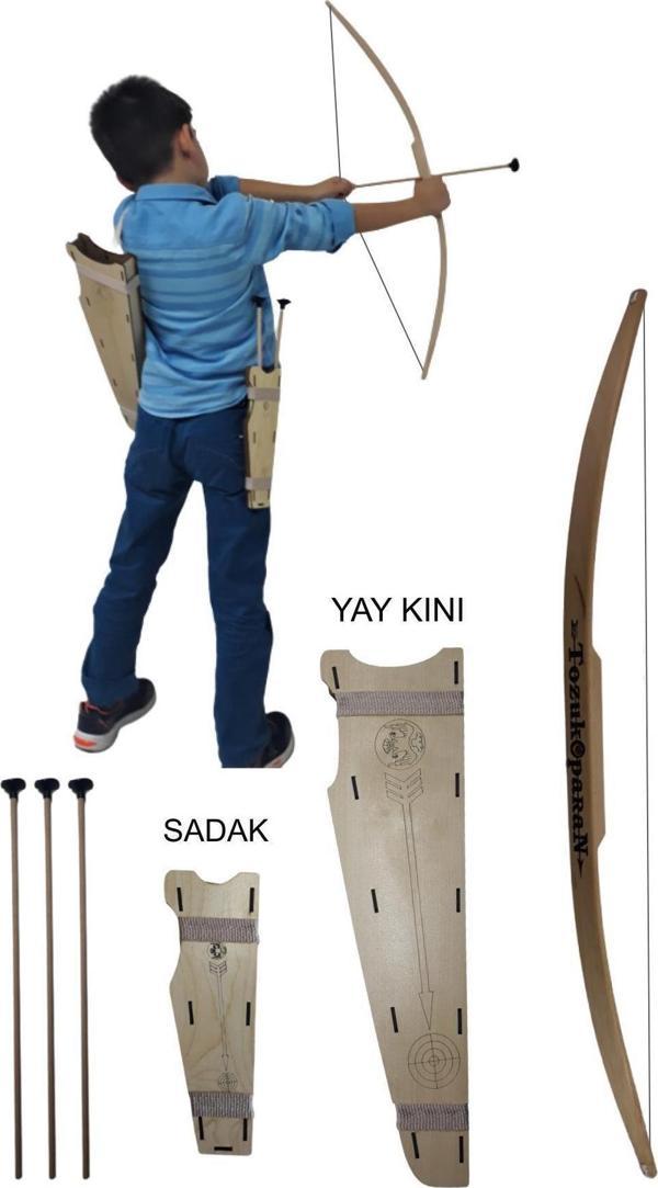 Ahtek Doğal Ahşap Ok Yay Seti, Yay + 3 Adet Ok + Yay Kını + Sadak - Image 1