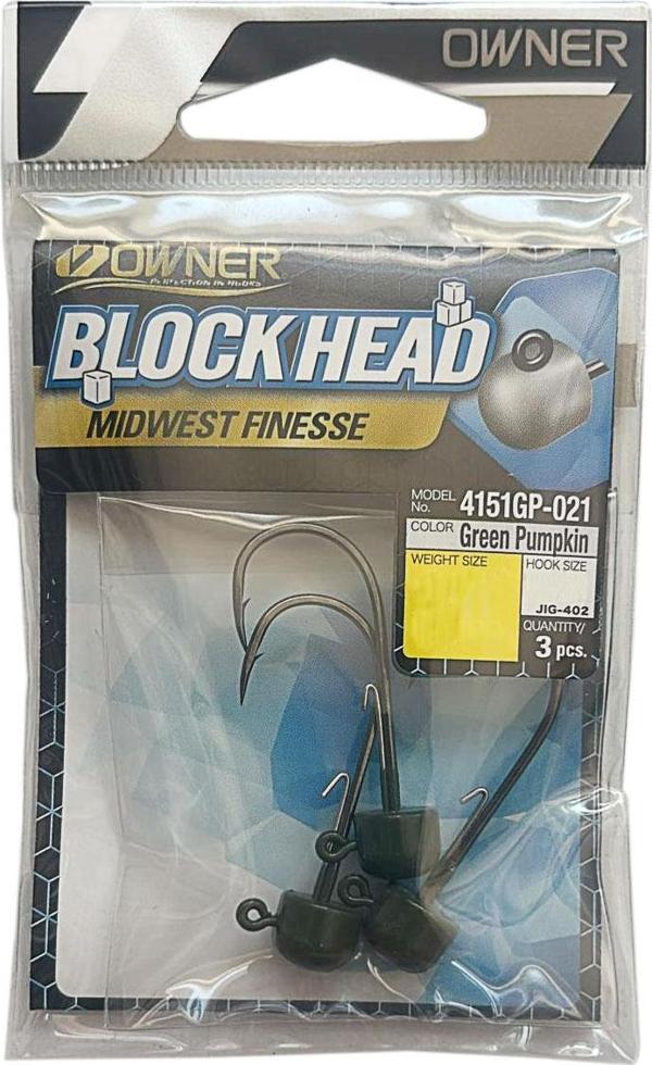 Owner 4151GP Block Green Pumpkin Jig Head  3/16oz (5.3gr) - 1 no - 3 Adet  - Image 1