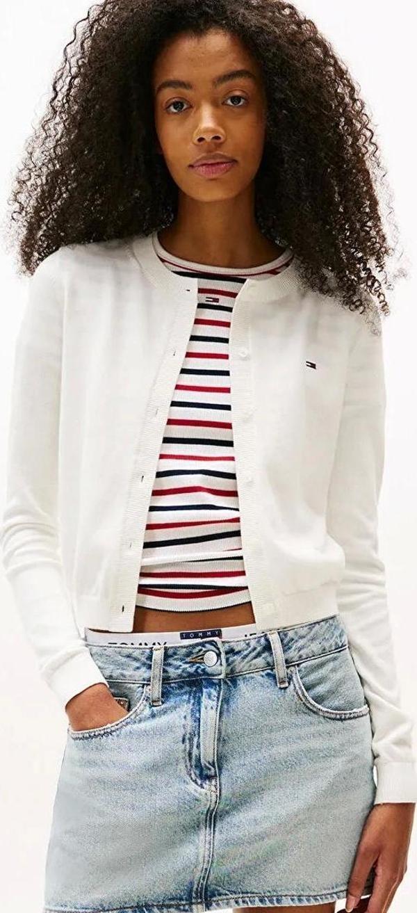 Tommy Jeans Denim Essentials Kadın Beyaz Hırka DW0DW20976YBL - Image 1