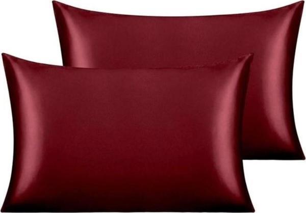 Büro Ev Ofis için 2PARÇA 50X70CM Bordo İpek Saten Antibakteriyel Terletmez Yastık Kılıf Seti - Image 1