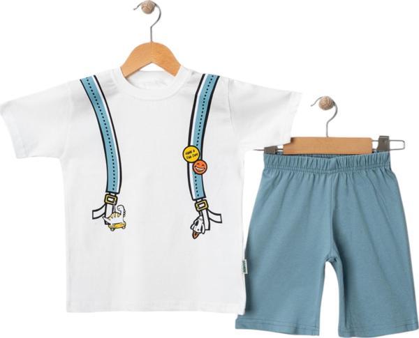 BASKILI TSHIRT ŞORT TAKIM BEYAZ - Image 1