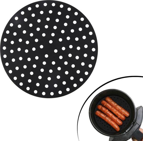 Büro Ev Ofis Mutfağı için 20CM Siyah Yıvarlak Silikon Yıkanır Fırın Airfryer Pişirme Matı - Image 1