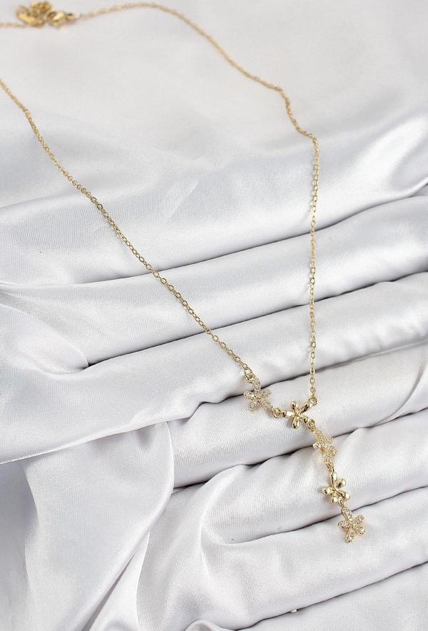 Zarif Kadın için Golden Çelik Zirkonlu Çiçek Stil Kolye - Image 1