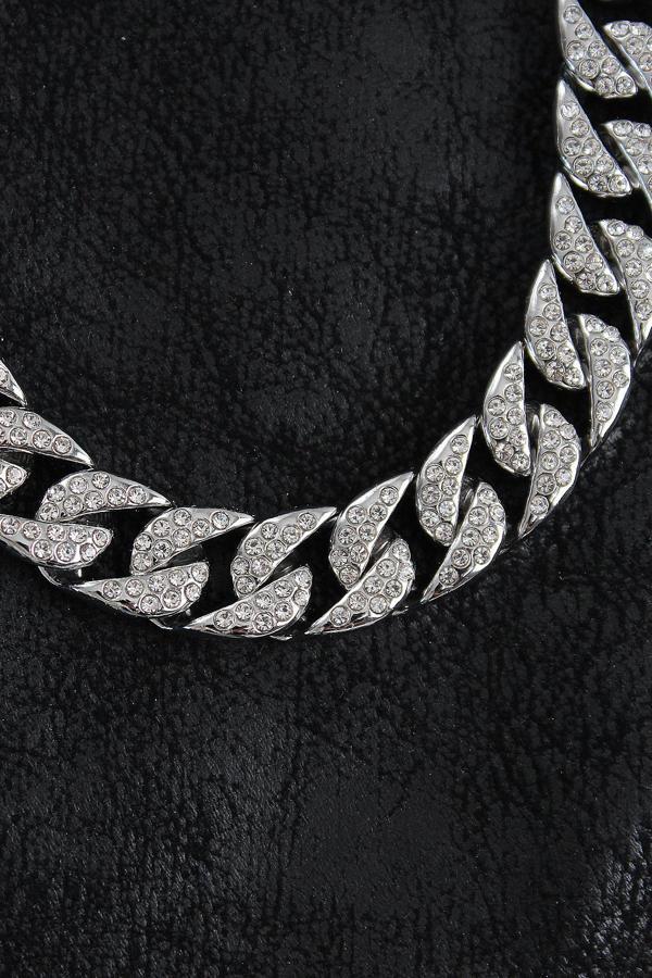 Bakımlı Erkek için Silver Pirinç Zirkonlu Cuba Gurmet Erkek Kolye - Image 1