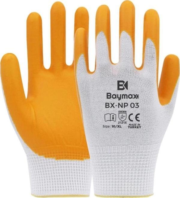 BAYMAX NAYLON NİTRİL ELDİVEN BX-NP03 SARI-BEYAZ NO:10/XL - 12 ÇİFT - Image 1