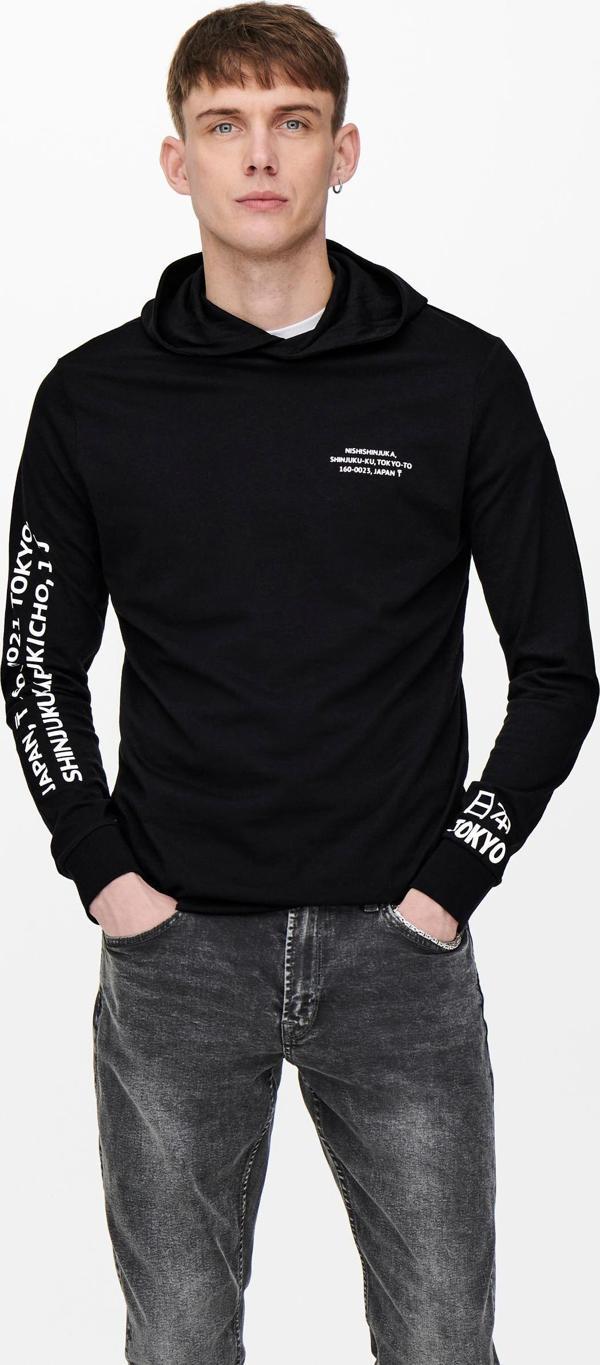 Only & Sons Wf Dean Ls Tee Hoodie Exp Erkek Siyah Sweatshirt 22012796-02 - Image 1
