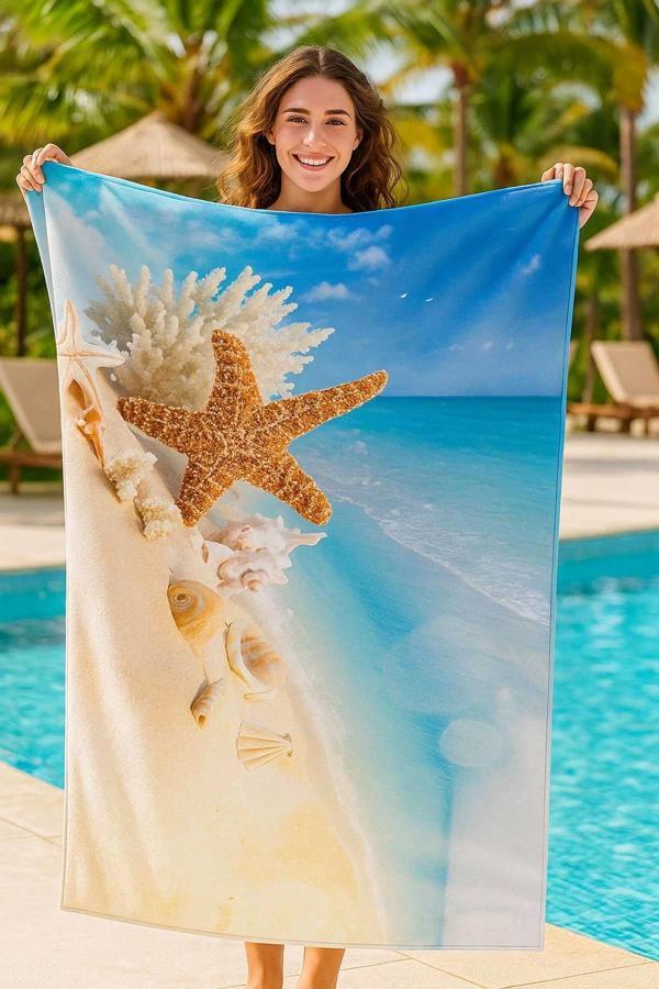 SeaDream Tropikal Desenli Plaj Havlusu 70X140 Cm  DenizYıldızı - Image 1