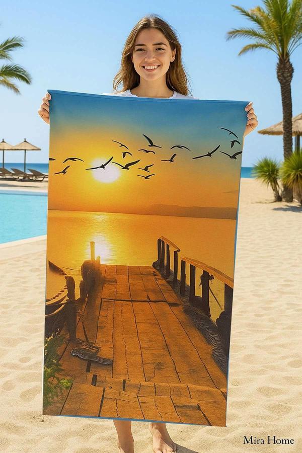SeaDream Tropikal Desenli Plaj Havlusu 70X140 Cm Günbatımı - Image 1