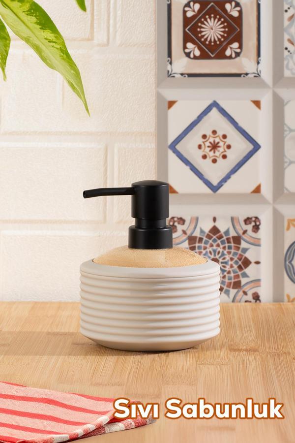 Porsima 3126 Banyo ve Mutfak Sıvı Sabunluk 350ML Taupe-Ahşap - Image 1