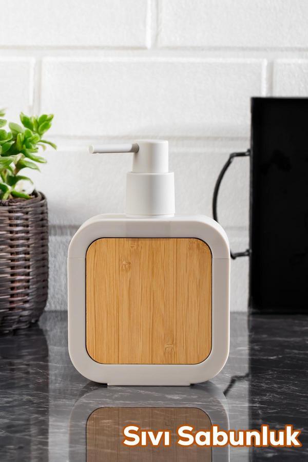 Porsima 3151 Banyo ve Mutfak Sıvı Sabunluk 400ML Taupe-Ahşap - Image 1