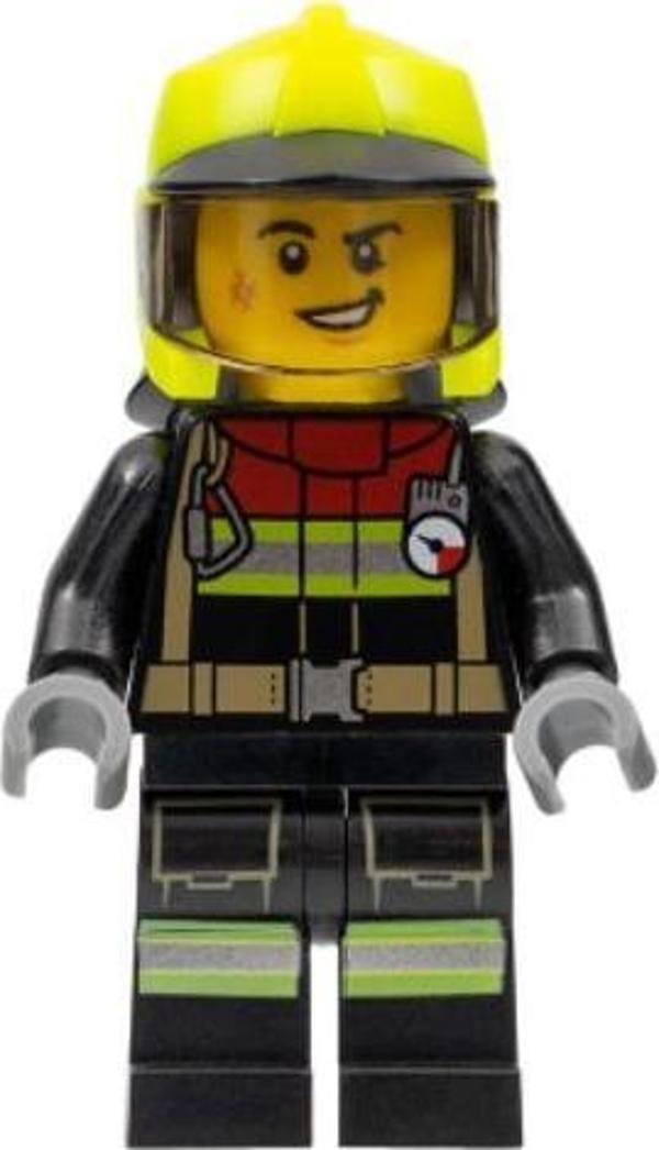 Lego Minifigür - Fire - Male, Black Jacket and Legs with Reflective Stripes and Red Collar cty1370 - Image 1