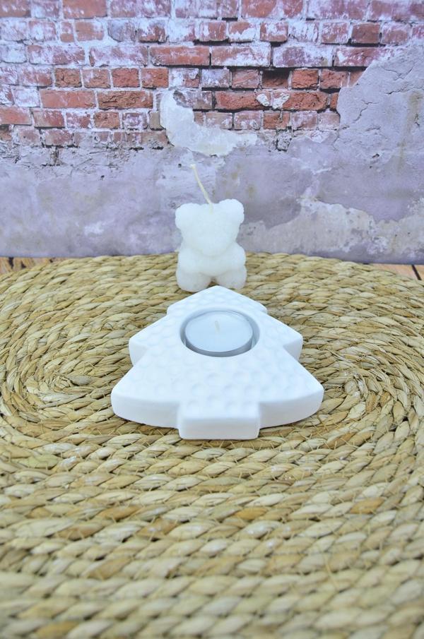 Çam Ağacı Şeklinde Dekoratif Tealight Mumluk Taş Tozu Beton Seramik Görünümlü - Image 1