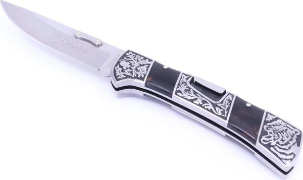 Reçine Kabzeli Kaplan İşlemeli Katlanabilir Çakı A3159-B - Image 1