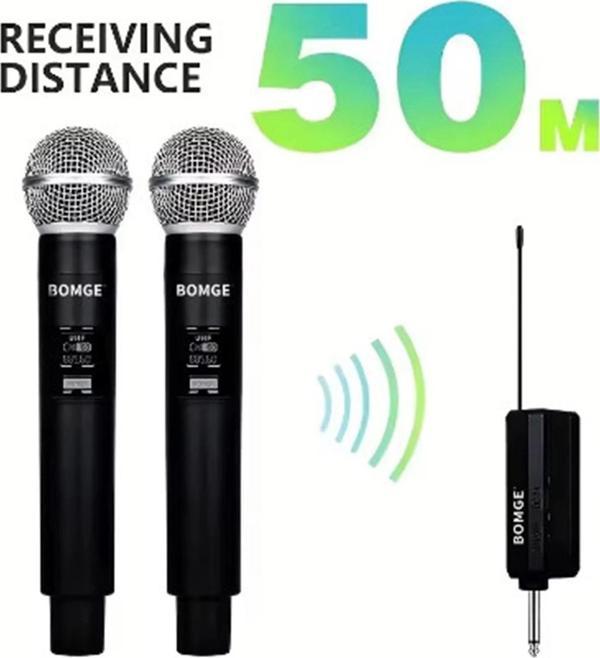 Profesyonel Çiftli Kablosuz Mikrofon Seti Karaoke Şarj Edilebilir 50 Metre Mesafe - Image 1