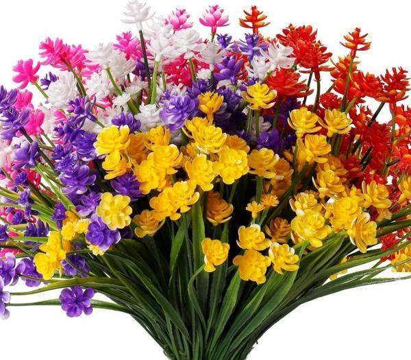 6lı Set Yapay Çiçek Sazlı Lotus Karışık Renk 7 Dal Plastik  30cm  - Image 1