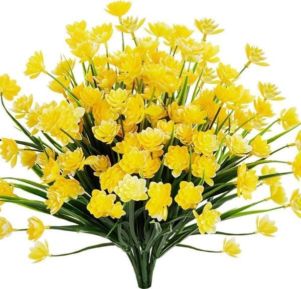 6lı Set Yapay Çiçek Sazlı Lotus Sarı Renk 7 Dal Plastik  30cm  - Image 1