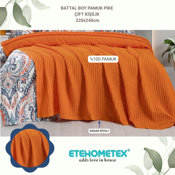 ETEHOMETEX HAVUZLU PİKE ÇİFT KİŞİLİK 220X240CM TURUNCU 8696474231655 - Image 1
