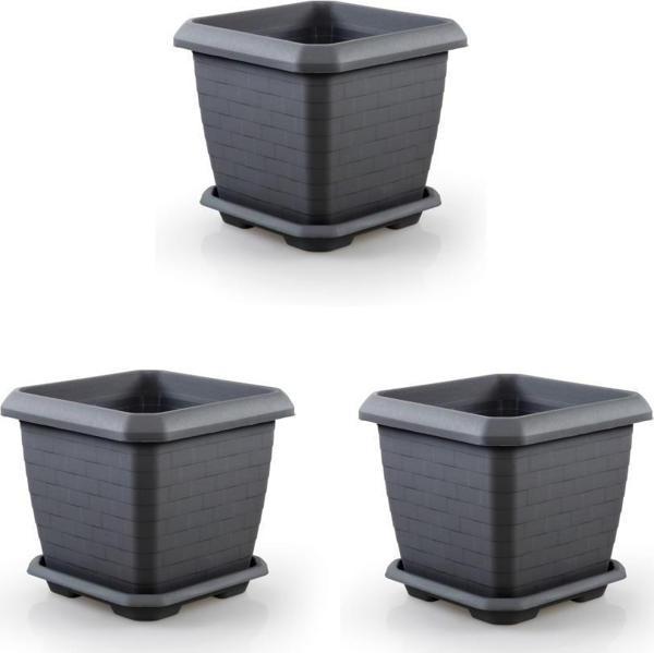 Omnipazar SO-HK03 Hisar Kare Tabaklı Saksı 25.5 litre 3 Adet - Image 1