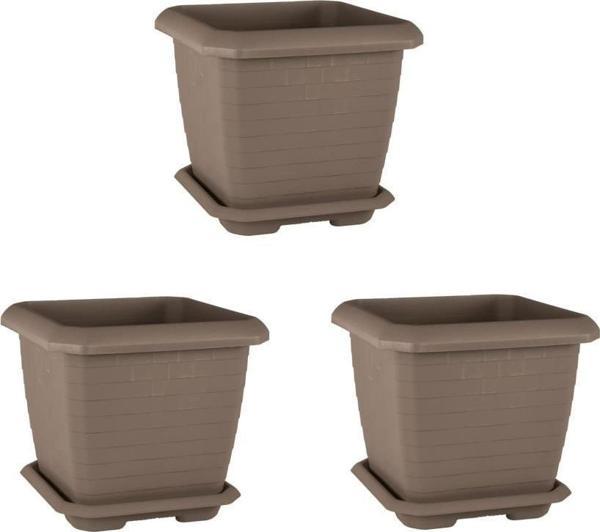 Omnipazar SO-HK03 Hisar Kare Tabaklı Saksı 25.5 litre Mocha 3 Adet - Image 1