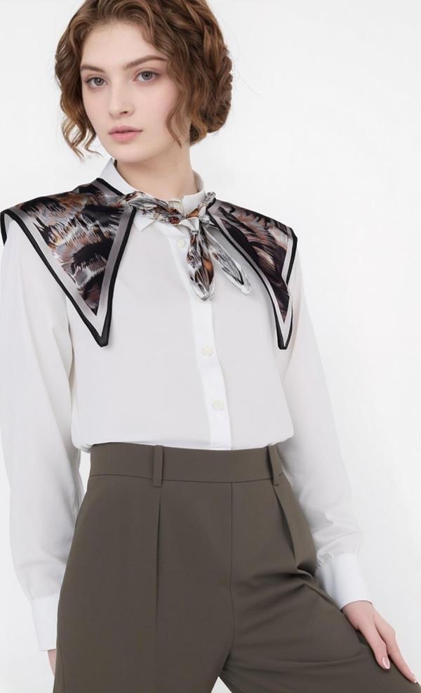 Walkenzo Damgalı Leopar Desenli Bağlamalı Modern Kadın Omuz Şalı - Image 1