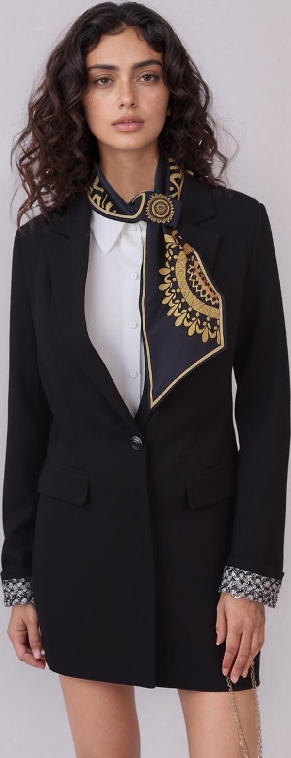 Walkenzo Etnik Altın Mandala Desenli Şık Özel Tasarım Kadın Kravat Fular - Image 1