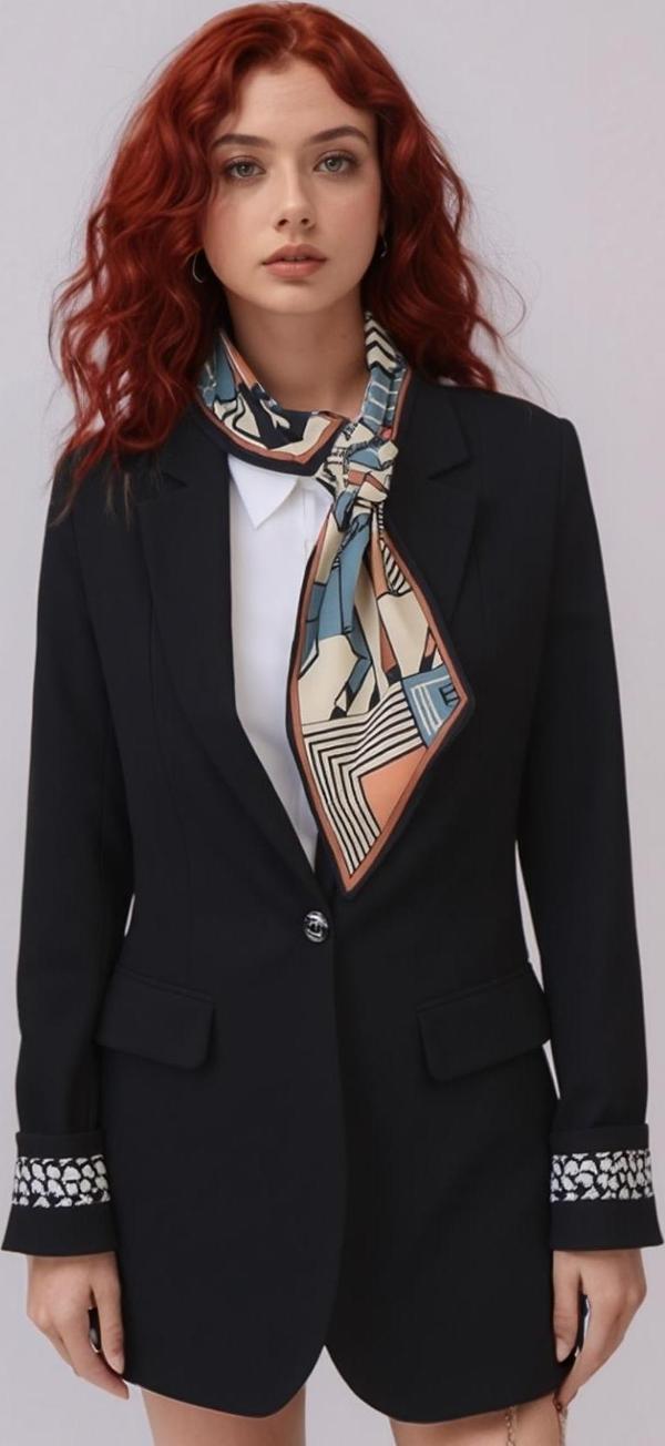 Walkenzo Geometrik At Desenli Modern Tasarım Kadın Kravat Fular - Image 1