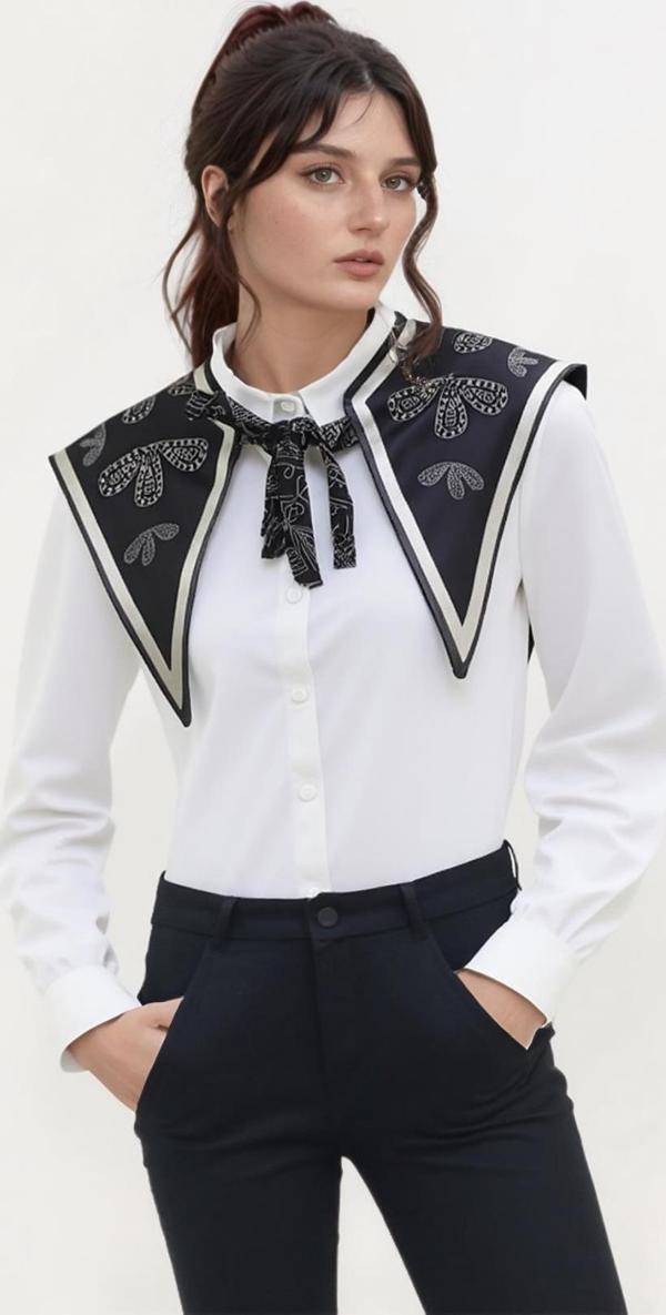 Walkenzo Geometrik El İşi Desenli Zarif ve Modern Stil Kadın Omuz Şalı - Image 1