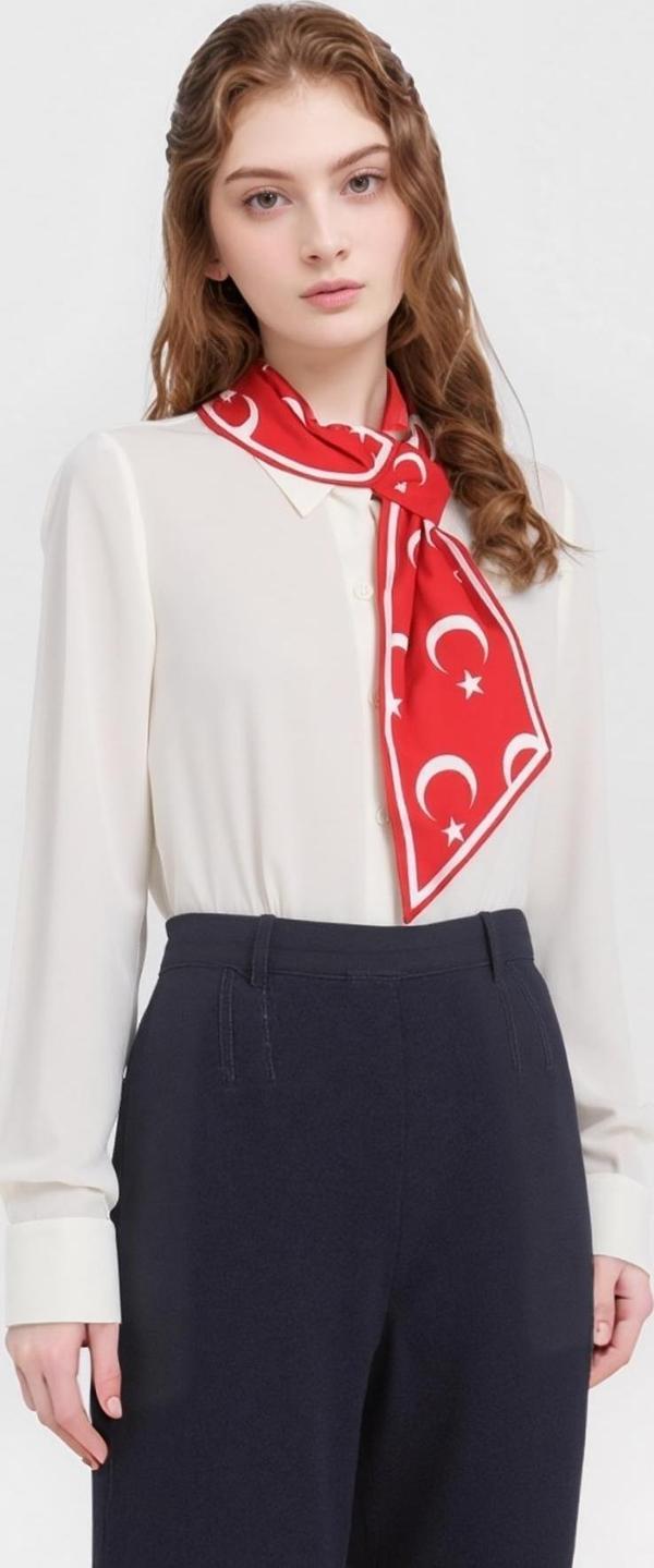 Walkenzo Türk Bayrağı Desenli Şık Kadın Kravat Fular - Image 1