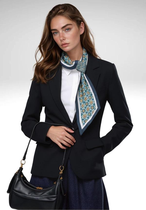 Walkenzo Vintage Esintili Çiçek Desenli Modern Tasarım Kadın Kravat Fular - Image 1