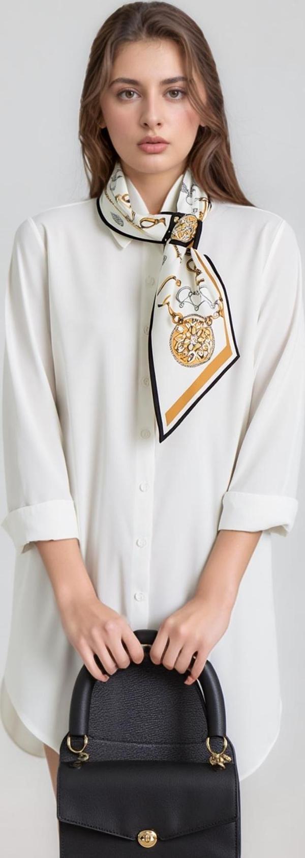 Walkenzo Zincir Desenli Modern Tasarım Kadın Kravat Fular - Image 1