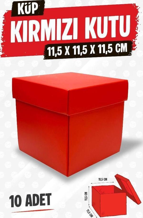 Kare Kapaklı Karton Kutu Hediye Kutusu 10 adet Hediyelik Kutusu 11,5x11,5x11,5 cm 10 adet  Kırmızı-T1474 - Image 1