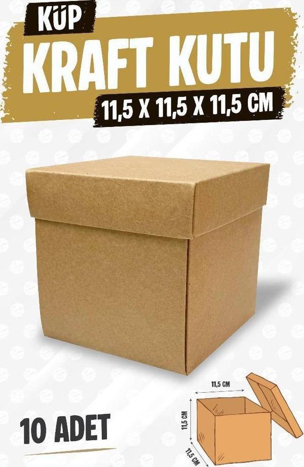 Kare Kapaklı Karton Kutu Kraft Hediye Kutusu 10 adet Hediyelik Kutusu 11,5x11,5x11,5 cm 10 adet  Kraft-T1475 - Image 1