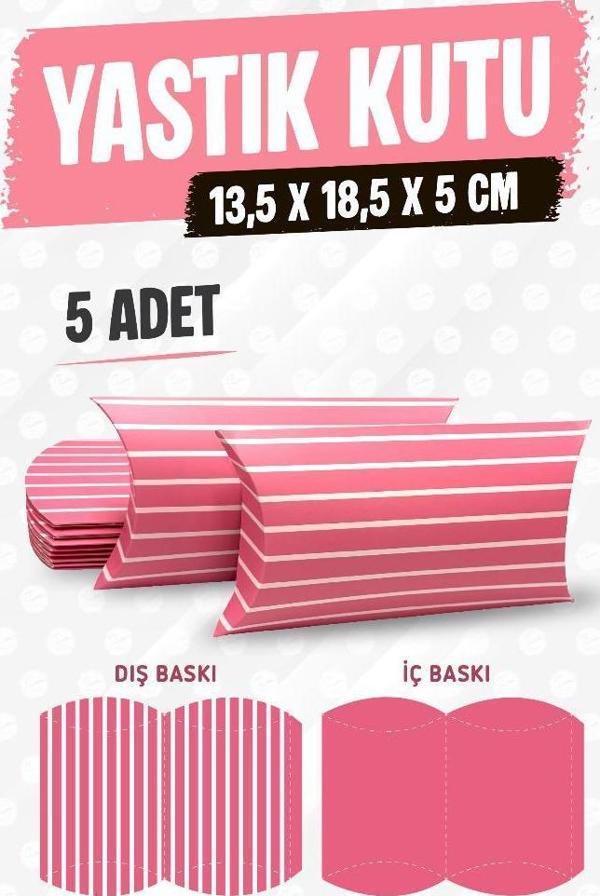 Yastık Kutu Karton Çizgili Hediye Kutusu  13,5X18,5X5 CM  5 adet    Pembe -T1476 - Image 1
