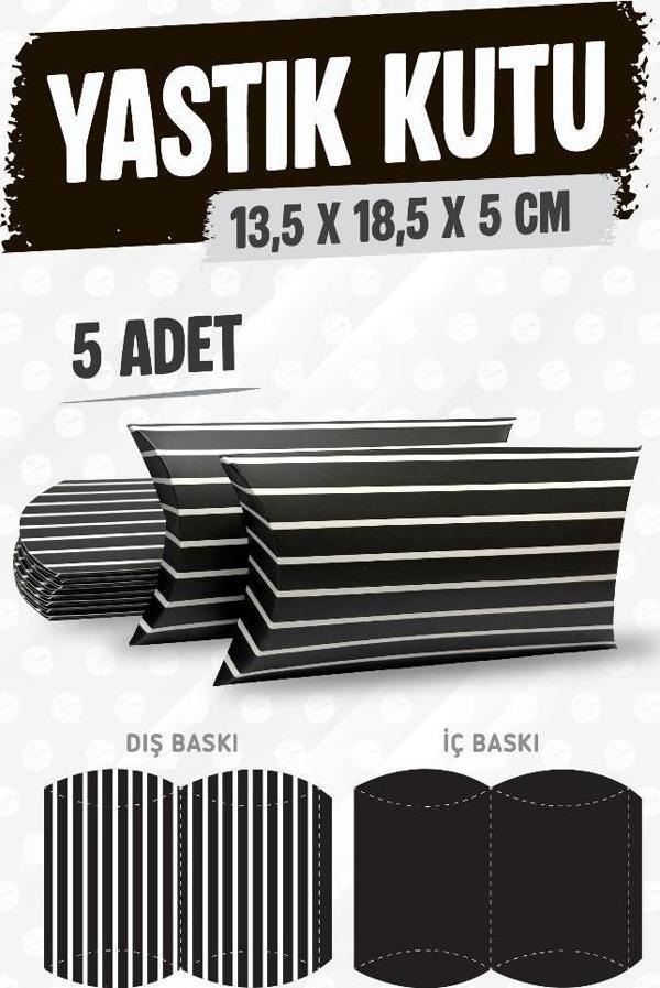 Yastık Kutu Karton Çizgili Hediye Kutusu  13,5X18,5X5 CM  5 adet   Siyah-T1477 - Image 1