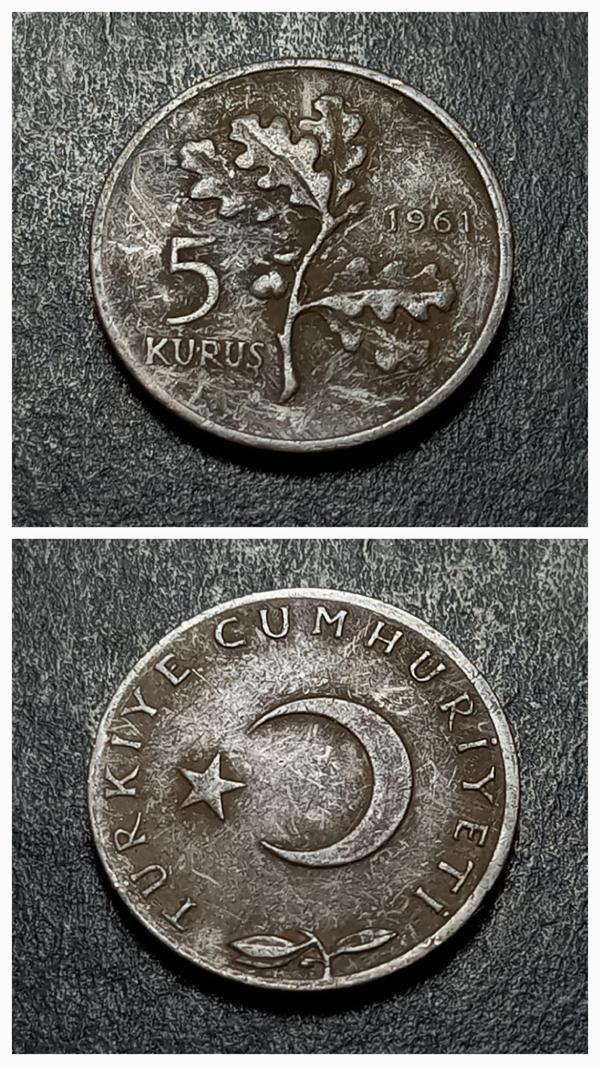 Escoines 399636873438c0079d 5Kuruş 1961 Eski Madeni Para - Image 1