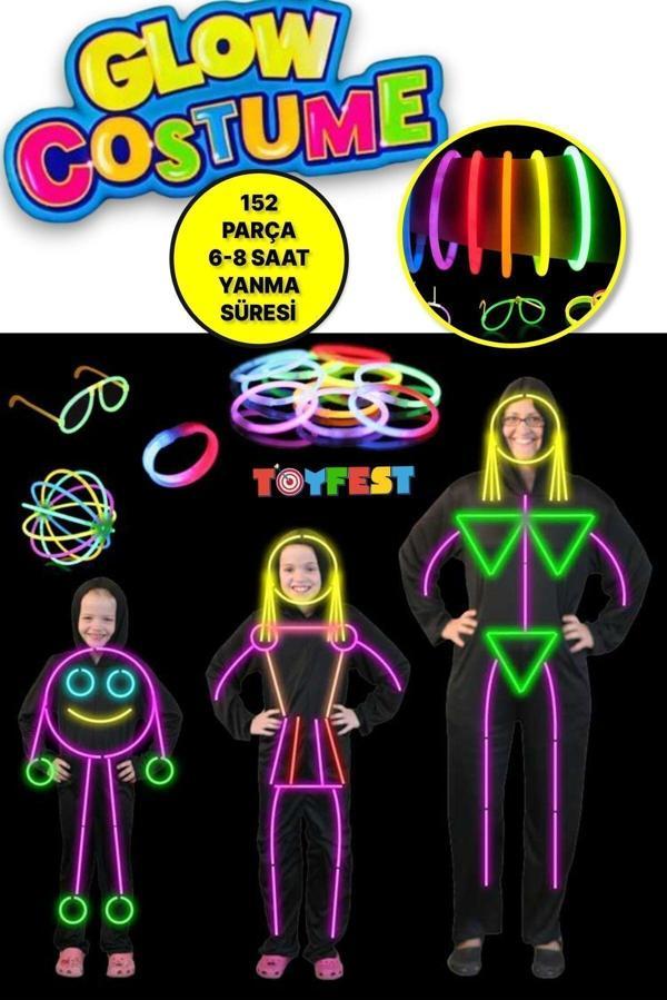Toyfest Bileklikli Küpeli Yüzüklü Stickerlı Lüks Glow Kostüm Parti Seti - 152 Parça - Image 1