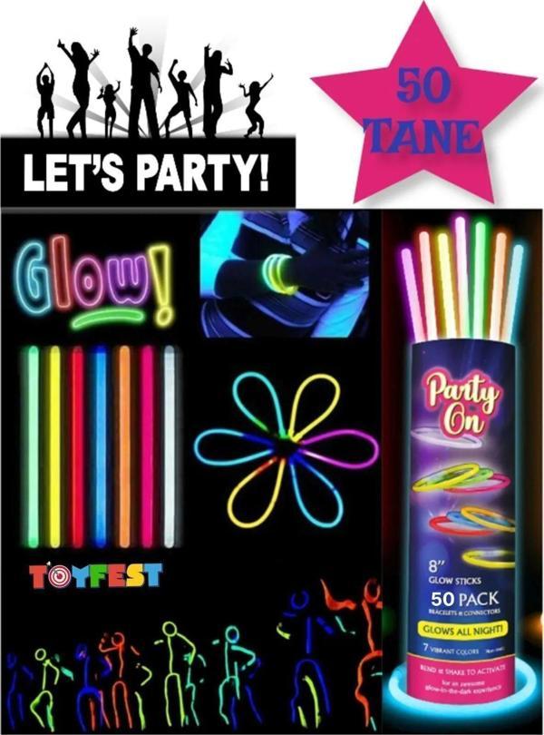 Toyfest 50 Adet Karanlıkta Parlayan Glow Çubuk Fosforlu Çubuk Bileklik - 8 Saat Boyunca Parlaklık - Image 1