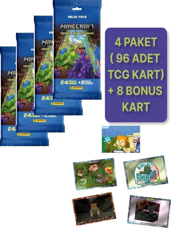 Toyfest Panini Minecraft Create Explore Survive Trading Card - Fat Pack Kartı + 4 Paket ( 104 Kart ) - Image 1