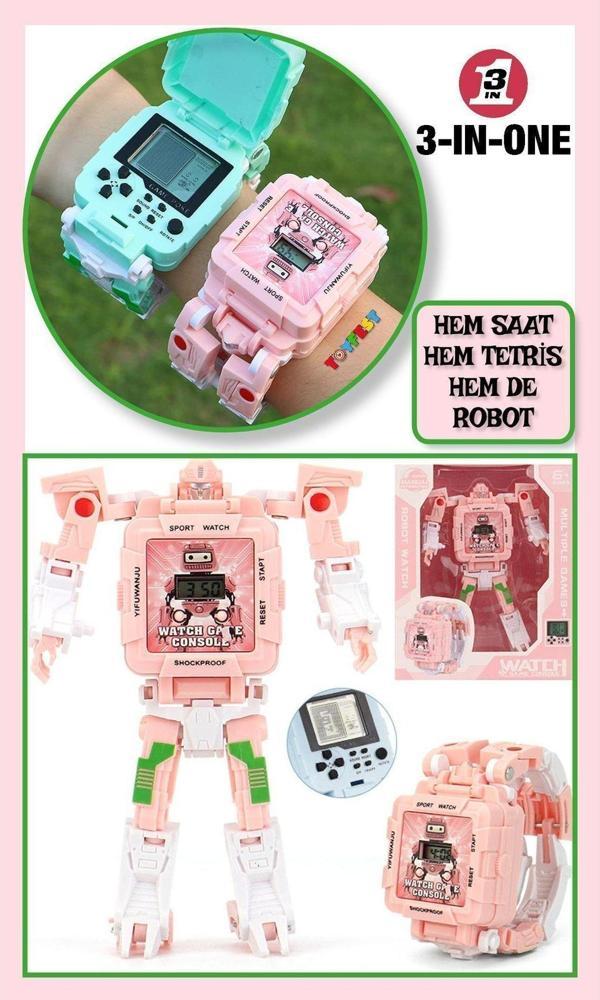 Toyfest Tetris Oyunlu Transformers Robot Saat - Pastel Pembe - Image 1