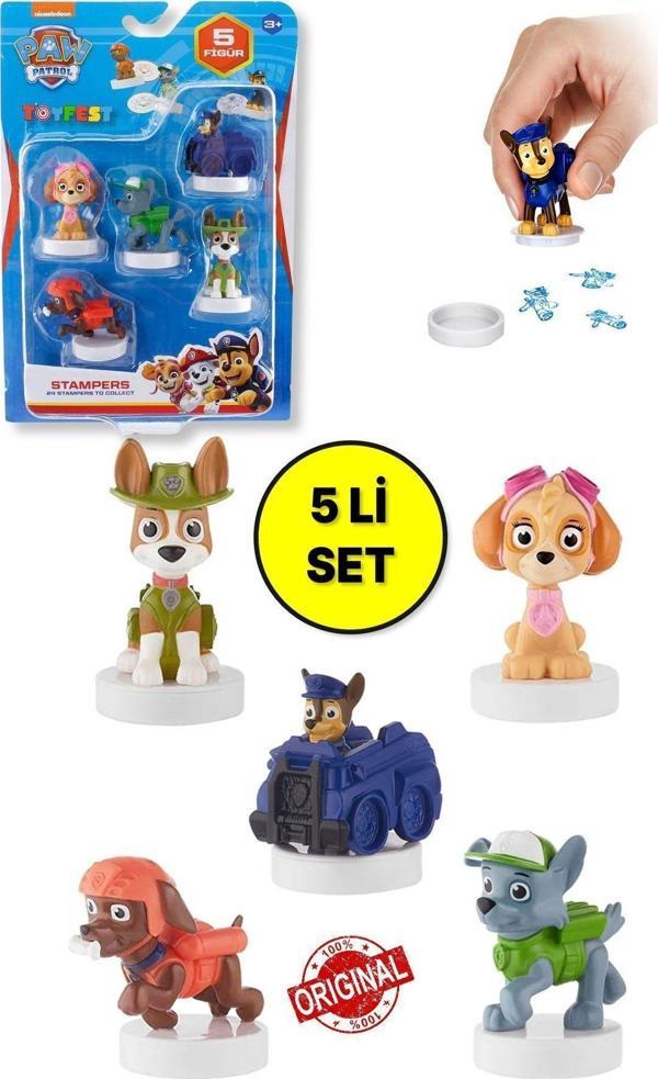 Toyfest Paw Patrol Damgalı Mühürlü 5 Li Figür Seti ( Tracker - Chase - Rocky - Skye - Zuma ) 4 - 7 Cm - Image 1