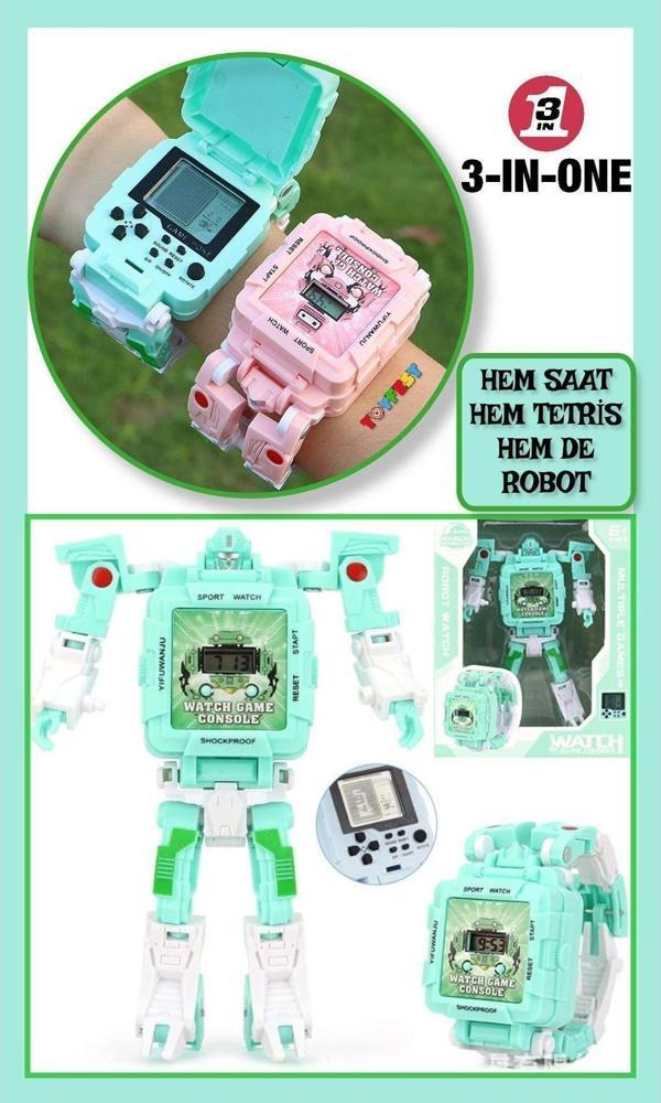 Toyfest Tetris Oyunlu Transformers Robot Saat - Pastel Yeşil - Image 1