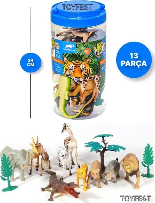 Toyfest Vahşi Hayvanlar Oyun Seti - 13 Parça Kapaklı Taşıma Saplı Özel Kovasında 24 Cm - Image 1